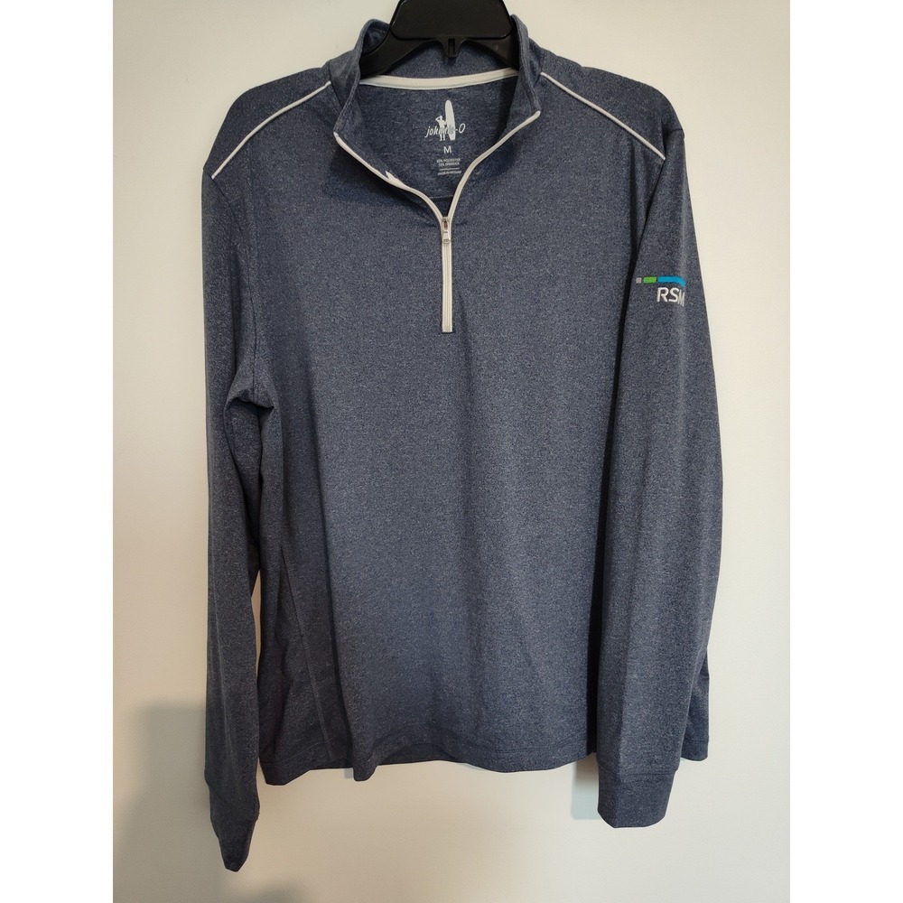 Johnnie-O Mens Blue Heathered 1/4 Zip Pullover RSM Logo Performance Shirt Size M